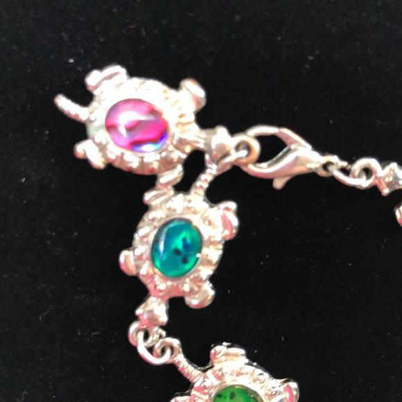 Silver Turtle Bracelet Multi Color Faux Stones - Picture 7 of 8